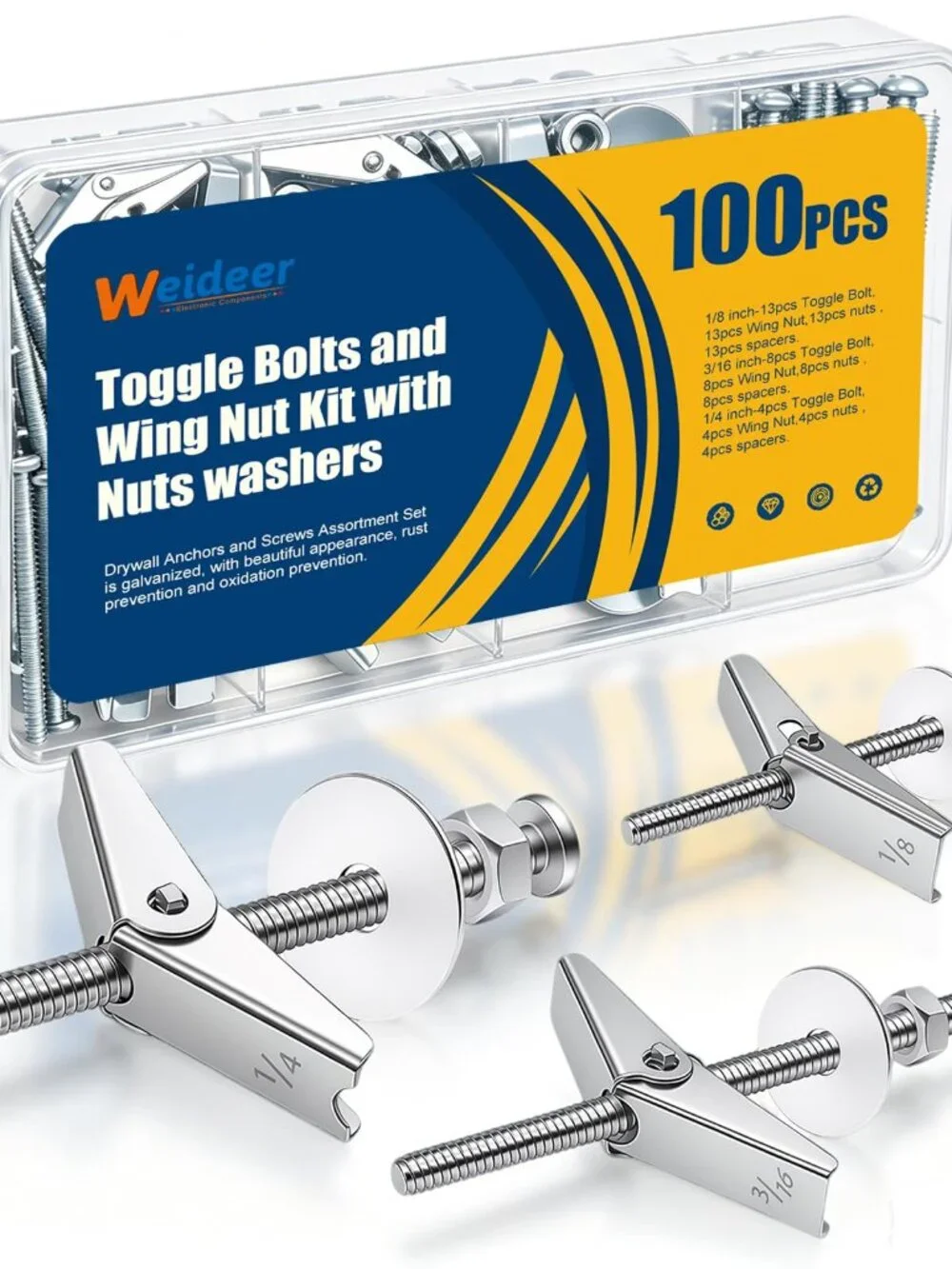 100Pcs Toggle Bolts 1/8